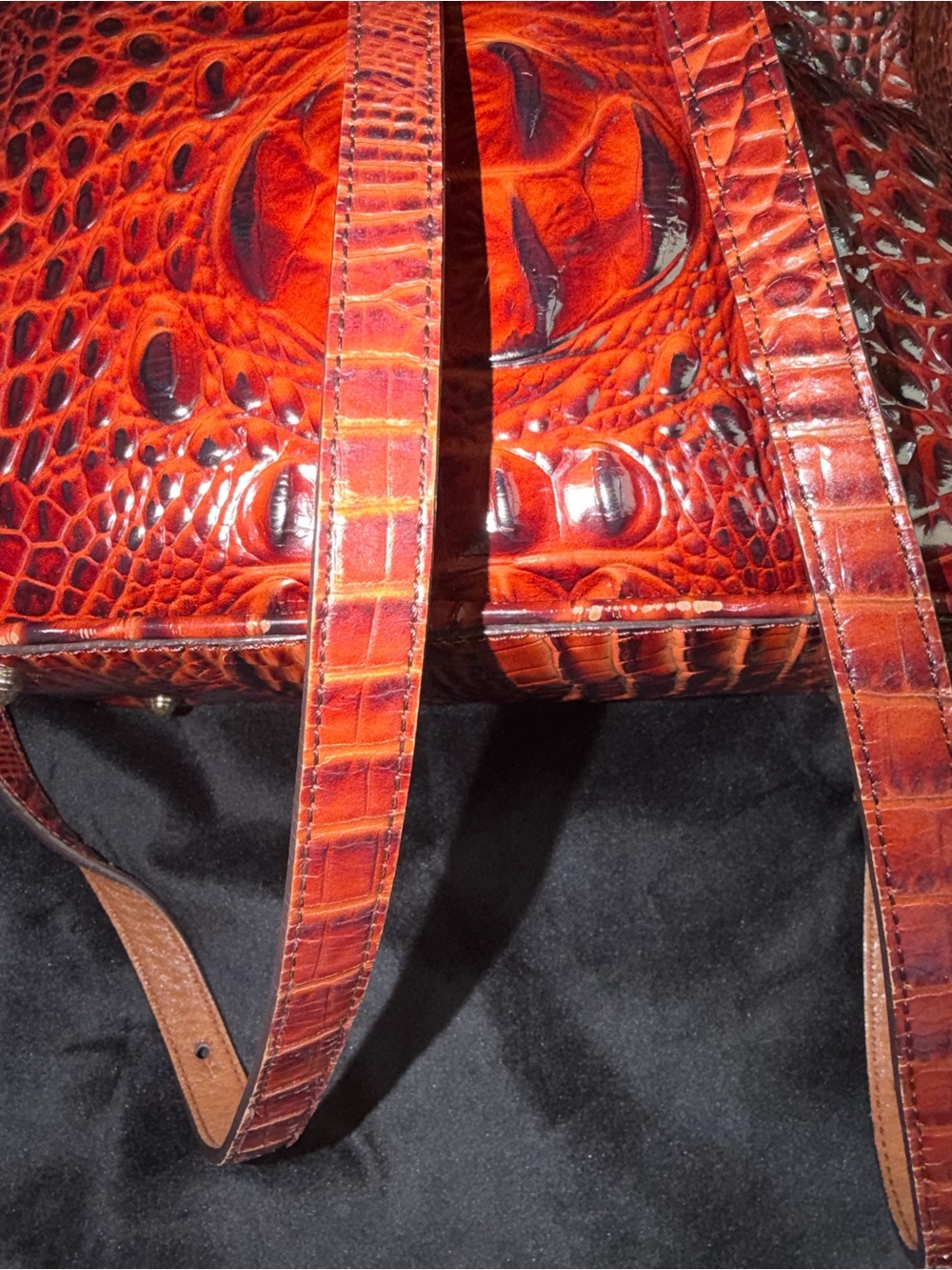 Brahmin Croc-Embossed Burnt Orange Leather Backpack - Picture 7 of 10